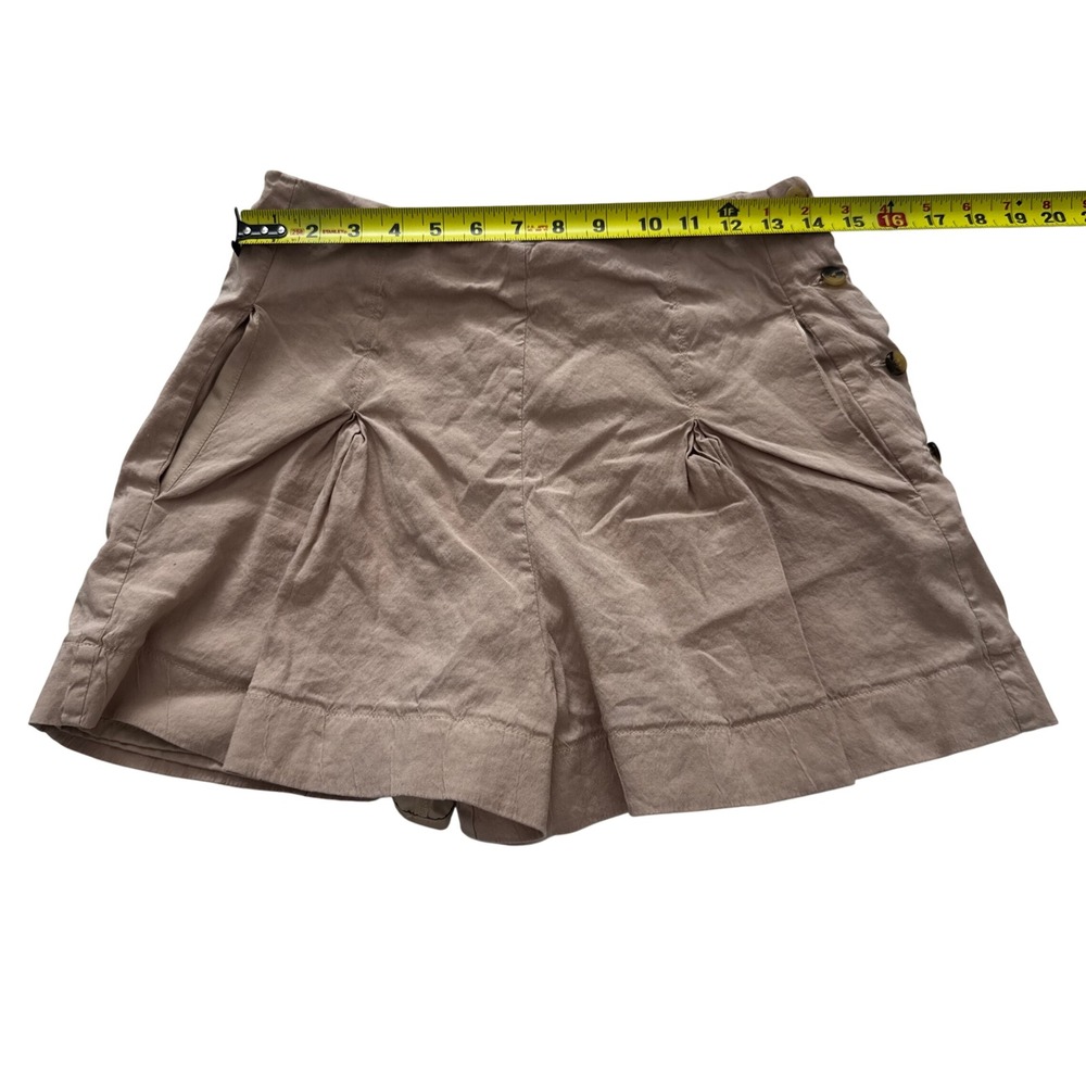 VINCE Linen Blend Tan Pleated Side Button Shorts Size 6 - Picture 2 of 5